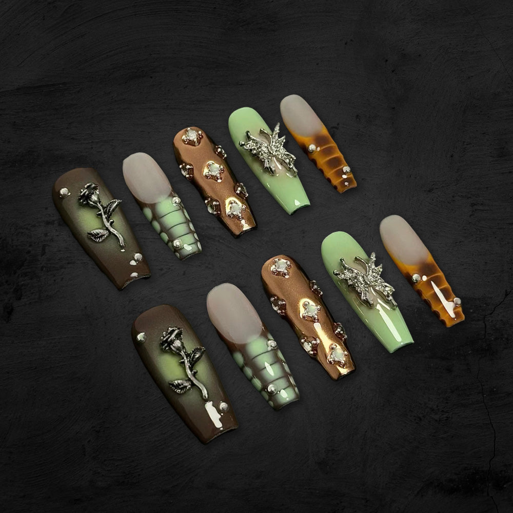 Silver Rose-Handmade Press On Nails